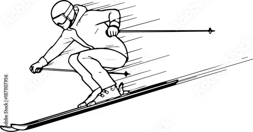 Downhill Skier Line Art
