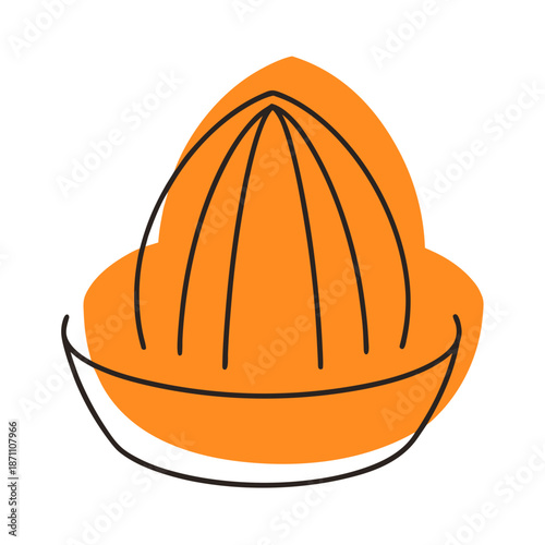 Citrus juicer in simple design with orange color and lines  