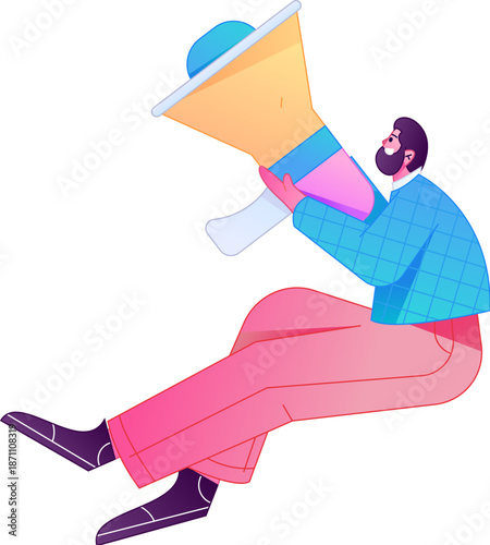 Character receiving notification messages, action poses, vector flat gradient illustration

