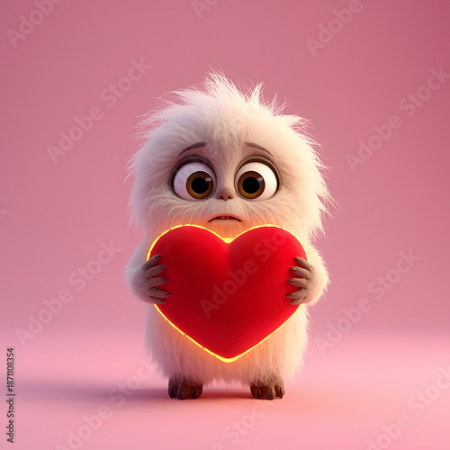 A small fluffy monster holds a big heart.