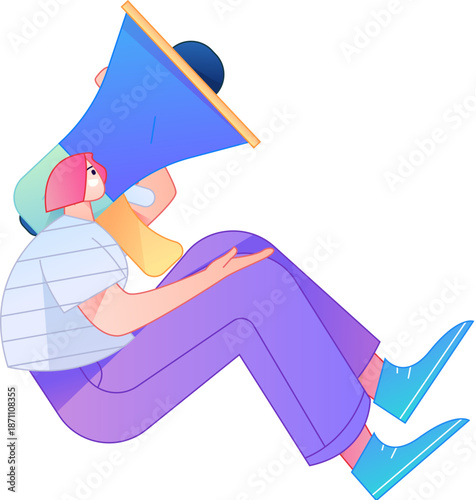 Character receiving notification messages, action poses, vector flat gradient illustration
