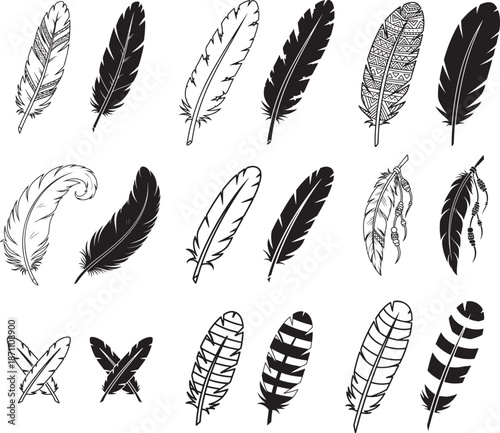 black and white feather illustrations
