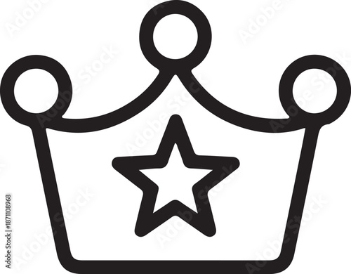 Crown with Star Icon Outline, Clean black outline icon of a crown with a central star, representing excellence, achievement, leadership, prestige, and success concepts.

