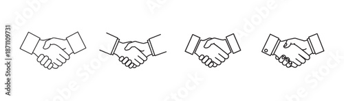 Deal Icon. Handshake Line and Silhouette Icon Set. Business Partnership, Hand Shake Symbol. Professional Agreement. Editable Stroke. Isolated Vector Illustration, Handshake icon set business handshake