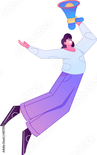 Character receiving notification messages, action poses, vector flat gradient illustration
