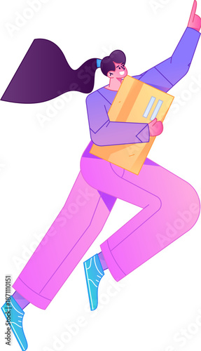 Character receiving notification messages, action poses, vector flat gradient illustration
