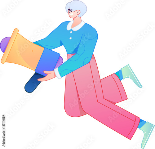 Character receiving notification messages, action poses, vector flat gradient illustration
