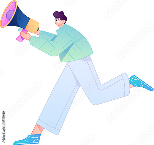 Character receiving notification messages, action poses, vector flat gradient illustration
