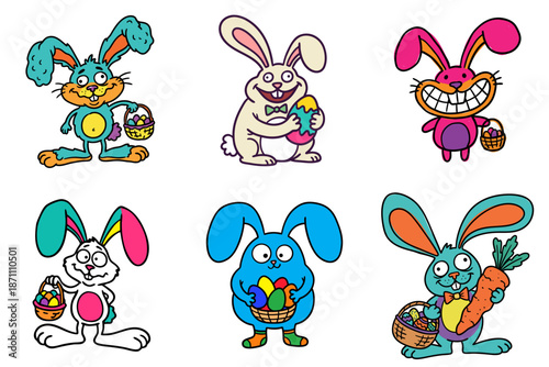 A collection of poses with the Easter Bunny on a transparent background, vector