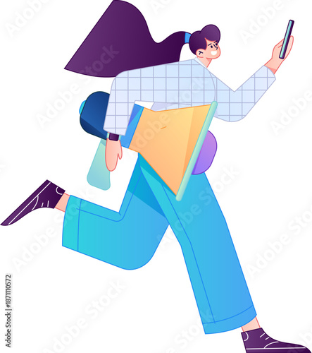 Character receiving notification messages, action poses, vector flat gradient illustration
