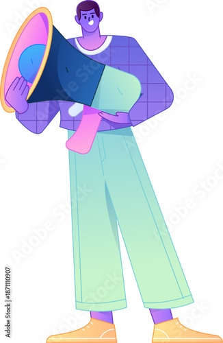 Character receiving notification messages, action poses, vector flat gradient illustration
