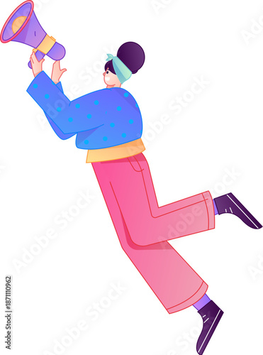 Character receiving notification messages, action poses, vector flat gradient illustration
