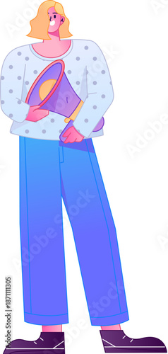 Character receiving notification messages, action poses, vector flat gradient illustration
