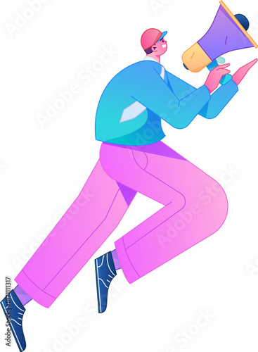 Character receiving notification messages, action poses, vector flat gradient illustration
