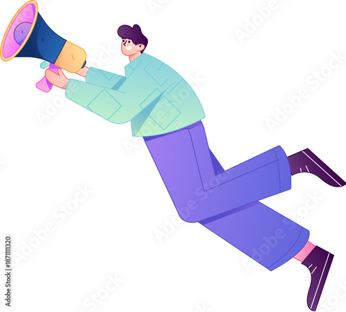 Character receiving notification messages, action poses, vector flat gradient illustration
