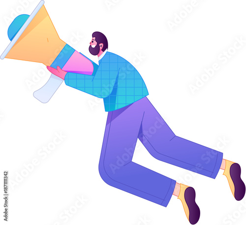 Character receiving notification messages, action poses, vector flat gradient illustration
