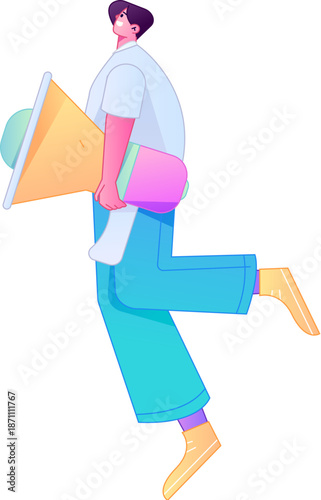 Character receiving notification messages, action poses, vector flat gradient illustration
