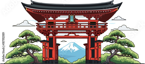 Vector image of a pagoda temple gate