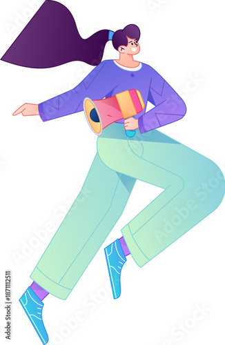 Character receiving notification messages, action poses, vector flat gradient illustration
