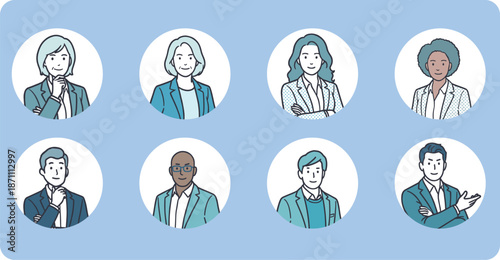Business people round icon set with diverse professionals