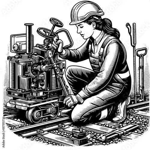Railway Worker Operating Track Machine