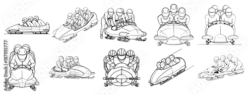 Bobsled Racing Team Sketches Collection Set