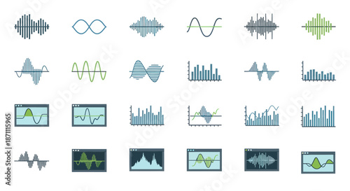 Collection of Diverse Audio Waveform and Sound Visualization Graphics.