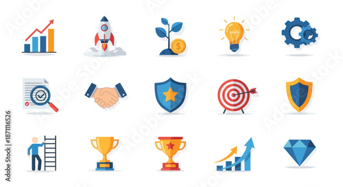 Collection of Business and Success Icons Representing Growth and Achievement.