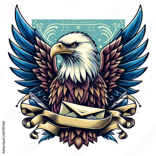 Majestic Bald Eagle with Patriotic Envelope and Golden Ribbon 