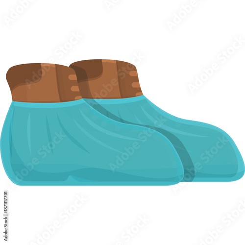 Cartoon Blue Shoe Covers with Brown Tops