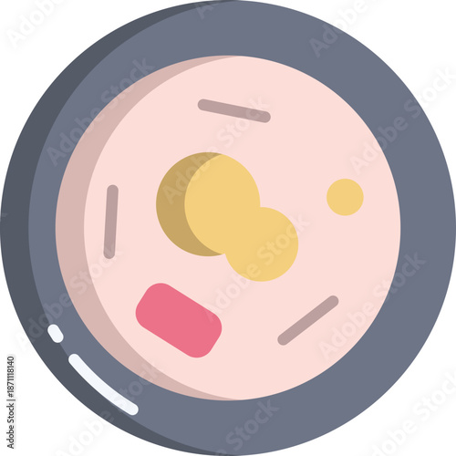 Cartoon illustration of a Petri dish with cells