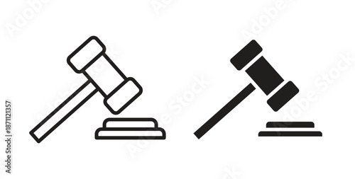 Gavel icons in filled, thin line, outline and strokes