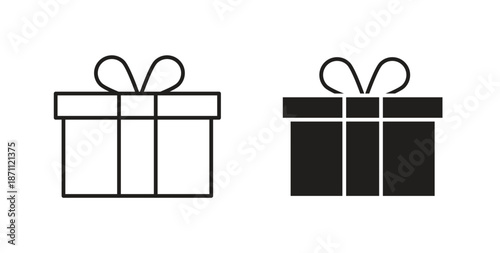 Gift box icons in filled, thin line, outline and strokes