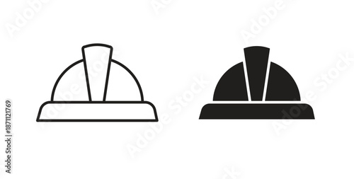 Hard hat icons in filled, thin line, outline and strokes