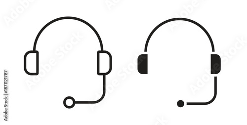 Headphone icons in filled, thin line, outline and strokes