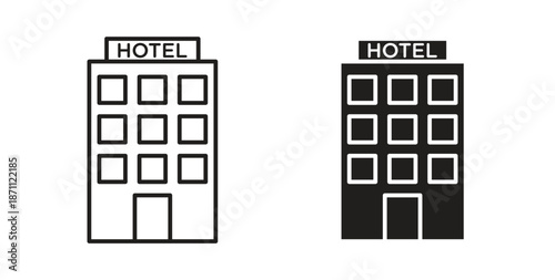hotel icons in filled, thin line, outline and strokes