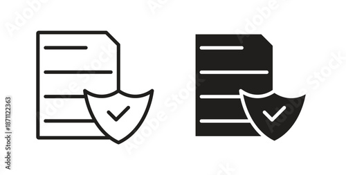 Insurance policy icons in filled, thin line, outline and strokes