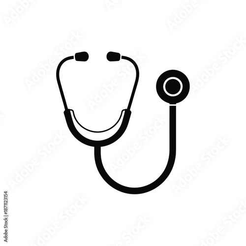 Simple black and white illustration of a medical stethoscope for healthcare