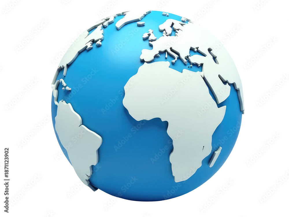 Fototapeta premium A blue and white globe with a map of the world on it