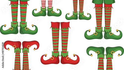 Christmas Elf Legs with Striped Stockings and Jingle Bell Shoes