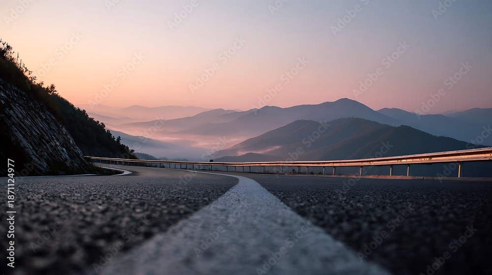 Obraz premium Mountain Road at Dawn with Foggy Background