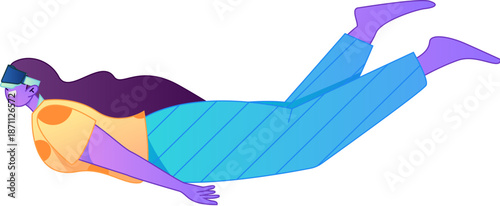 Figure in motion, posing, balancing, vector, flat, gradient illustration
