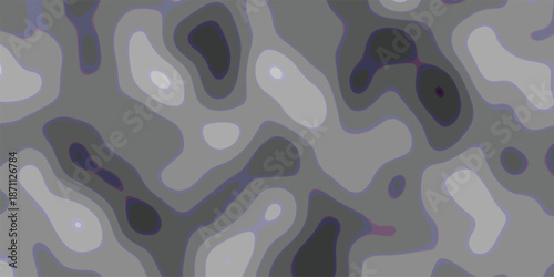Abstract topographic contour map pattern in grayscale with smooth, organic shapes and subtle color variations, suggesting elevation or depth for design and visualization