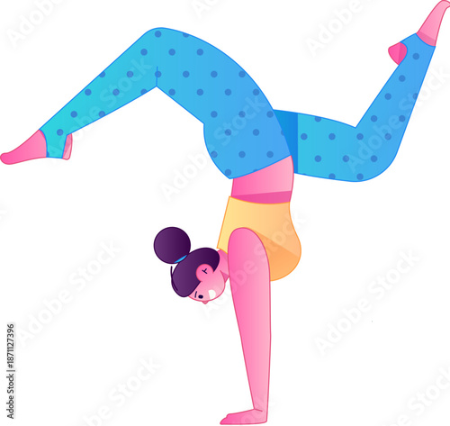 Figure in motion, posing, balancing, vector, flat, gradient illustration
