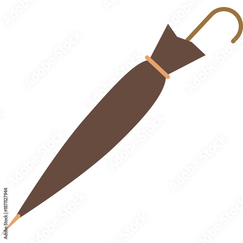 Closed Brown Umbrella with Hook Handle