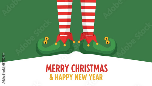 Cute Christmas Elf Legs with Striped Socks and Jingle Bell Shoes Greeting