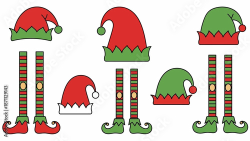 Cute Elf Legs and Hats for Christmas Holiday Decoration Design Elements