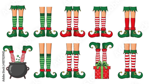 Cute Christmas Elf Legs in Festive Outfits and Boots, Festive Collection