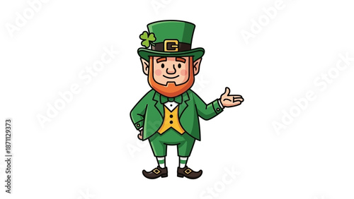 Leprechaun Character in Green Suit and Hat with Clover for Saint Patrick's Day