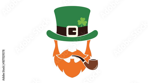 Leprechaun Face with Hat, Beard, Moustache and Pipe, St. Patrick's Day Symbol